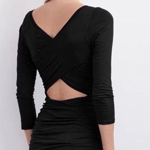 Black Midi Long Sleeve Dress Cut-out Back